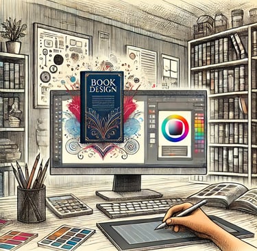 Illustration pour auteur autoédité avec graphiste travaillant sur une couverture Amazon KDP