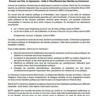 Communiqué de Stand Up for Cameroon