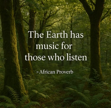 a forest scene with a quote from african prove
