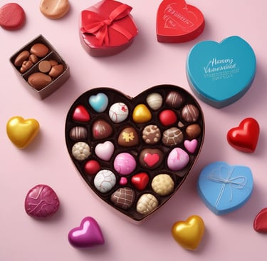 Three pieces of gourmet chocolate arranged on a light surface. Each piece is uniquely crafted with different types of nuts on top, including a hazelnut and an almond, and filled with different flavors. The chocolate is presented in a visually appealing manner with smooth textures and glossy surfaces.