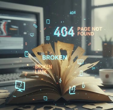 computer showing webiste errors 404 and broken pages 