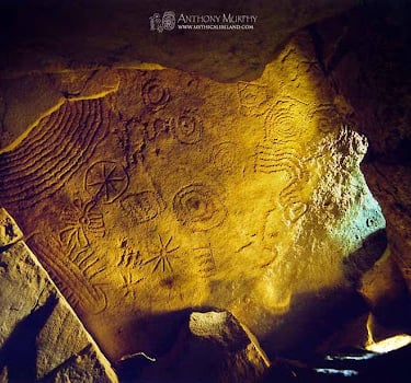 The ceiling stone in the end recess of Cairn T, above the Equinox Stone.