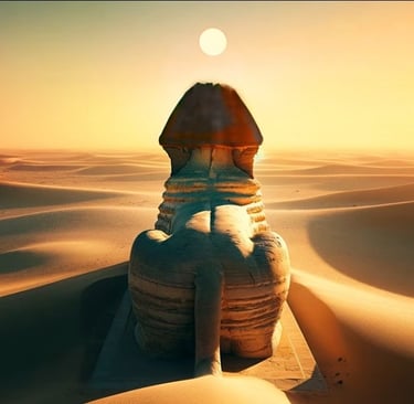 Sphinx gazing directly at sunrise on the Equinox