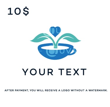 cup with leaves and heart symbol logo