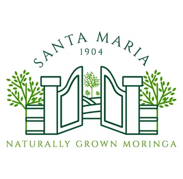 Logo of the gate to the estate and a garden with trees.