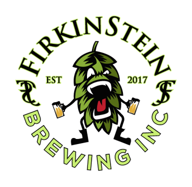 Logo mascot hop flower with mugs of beer in their hands.