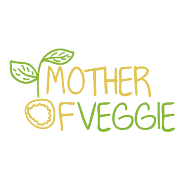 Logo for a vegetarian cafe with a sprout and a leaf.
