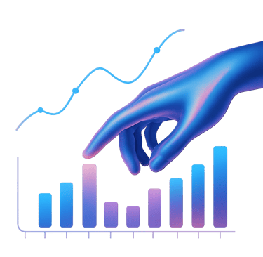 Futuristic glowing hand interacting with a digital bar and line chart.