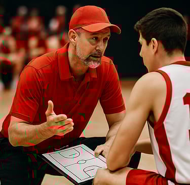A coach and athlete going over game plan during the game!