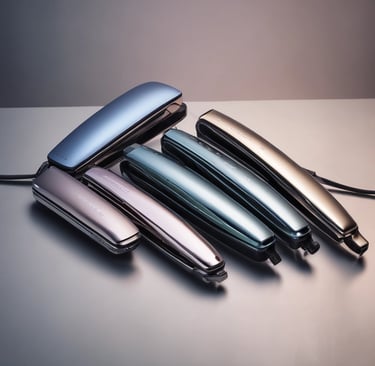 A sleek hair dryer on a minimalist bathroom counter.