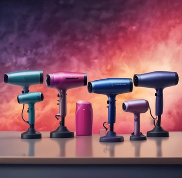 A sleek hair dryer on a minimalist bathroom countertop.