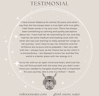 Psychic Reading Testimonial for Owl Moon Water