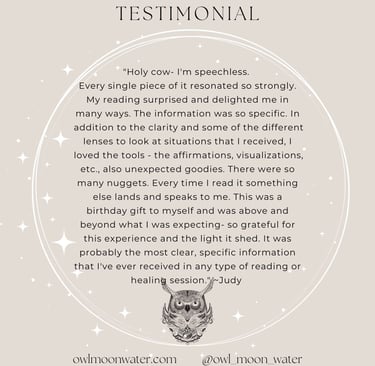 Psychic Reading Testimonial for Owl Moon Water