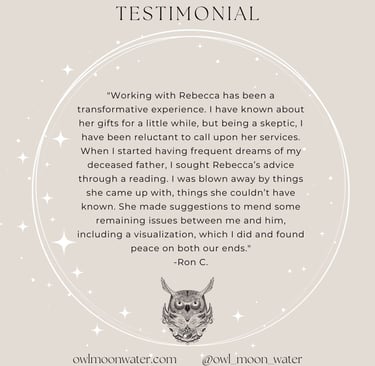 Psychic Reading Testimonial for Owl Moon Water