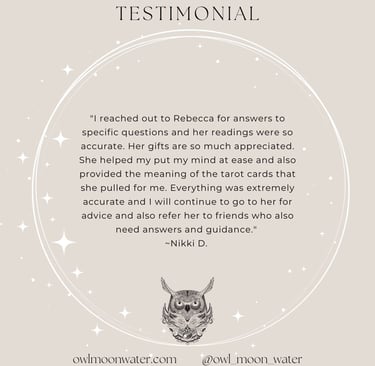 Psychic Reading Testimonial for Owl Moon Water