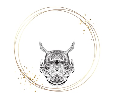 a picture of an owl with a gold frame