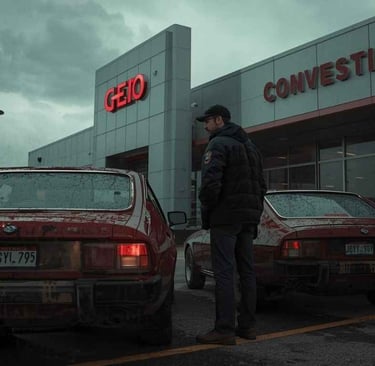 Motorista analisando carro usado em concessionária, representando uma compra estratégica para evitar desvalorização alta.