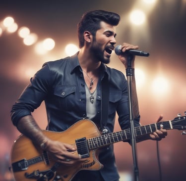 An artist performing passionately with a microphone in hand.