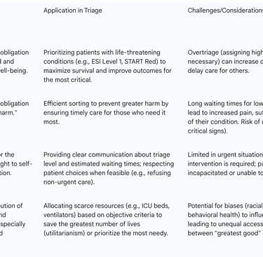 the application and challenges of these principles in triage, the following table provides specific 