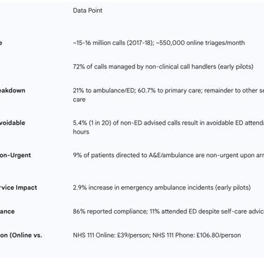 Table 1: Key Outcomes and Referral Patterns of NHS 111 Service