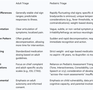 Table 1: Key Differences: Adult vs. Pediatric Triage Considerations