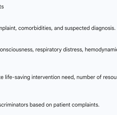 comparative overview of the key features of these major triage systems.