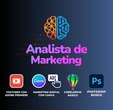 Curso de Analista de Marketing: Imagem degradê em preto e cinza c/ título Analista de Marketing