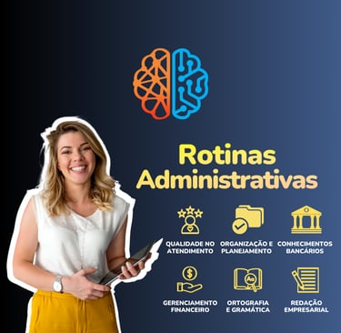 Curso de Rotinas Administrativas: Imagem em degradê preto c/ cinza c/ título Rotinas Administrativas