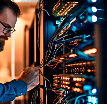 Curso de Manutenção de Computadores: Profissional trabalhando em uma infraestrutura de redes