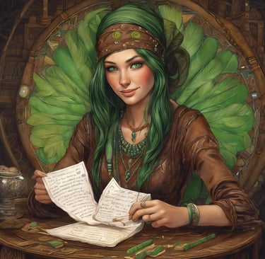 une femme cheveux long tenant des papiers de son etude numerologique