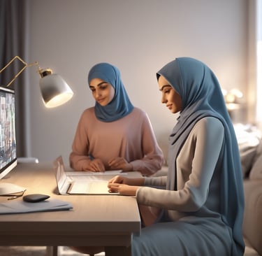 women using laptop on brown wooden table