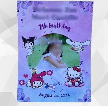 a birthday sign with a hello kitty kitty made in prime acrylics