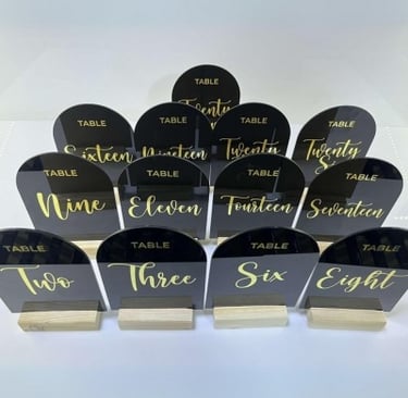 Table Numbers made in prime acrylics