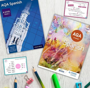 Spanish A-level books and flashcards