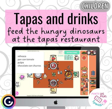 Learning tapas vocabulary with the dinosaurs Spanish interactive game for children