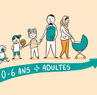 a family with a baby carriage 