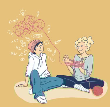 a High Potential teen and his mum sitting on the floor