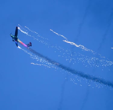 A plane flying during the Duxford night air show