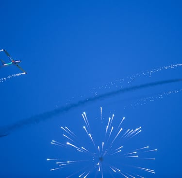 Two planes during the Duxford night air show