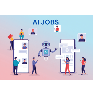 Illustration showing a professional surrounded by icons representing AI skills like machine learning