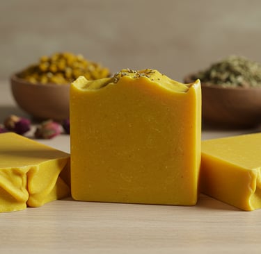 Ingredientes naturales para Jabón 100% Natural de Curcuma, Aceite de Olivo, Ruda, Coco, Cacao,Karite