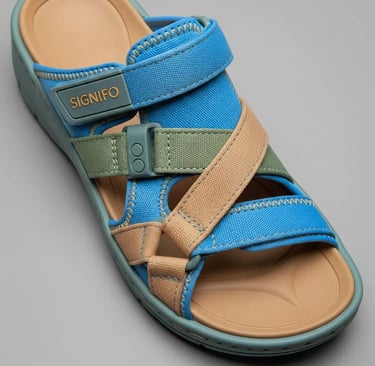 Sandal SIGNIFO Arid Current Drift, berwarna biru, cokelat, dan hijau dengan tali yang dapat disesuaikan.