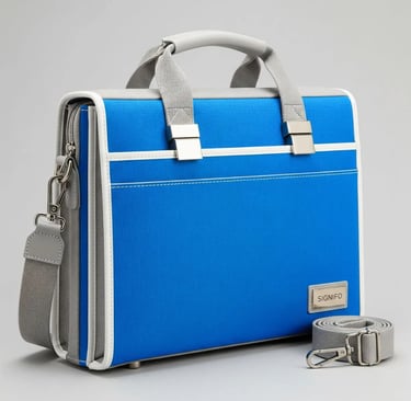 Tas portofolio SIGNIFO Capri Architect's, berwarna biru, abu-abu, dan putih.