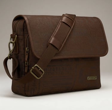 Tas selempang kanvas "Citadel" Signifo cokelat dengan strap lebar.