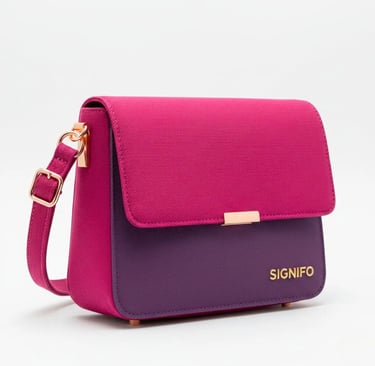 Tas selempang "Crimson Zenith" Signifo fuchsia dan ungu.