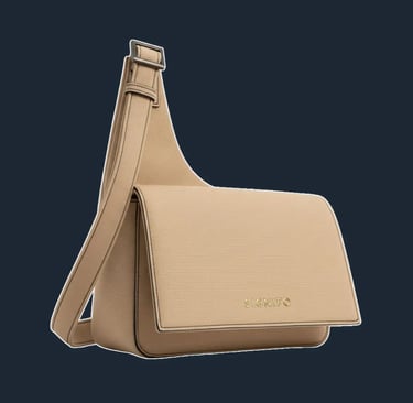 Tas selempang "Dune Rift" Signifo kanvas Camel Cream dengan tali yang bisa diatur.