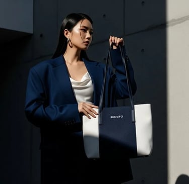 Hasil jadi panduan DIY: Tote bag stylish dari kanvas SIGNIFO yang dipegang oleh seorang model.