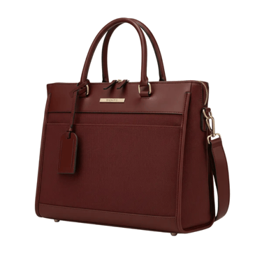Tas kerja marsala Le Dossier dengan desain clean lines, detail elegan, dan tali bahu kulit.