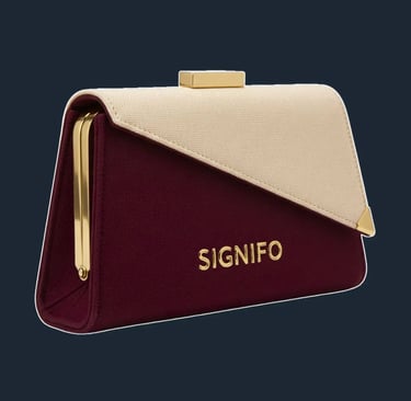 Tas clutch "Serpentina" Signifo kanvas Maroon Red dan krem.