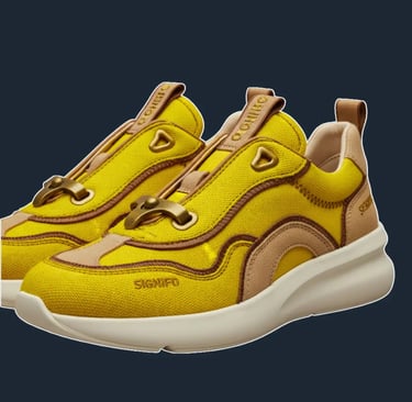 Sepatu sneaker "Solar Weave" Signifo kanvas Cyber Yellow dengan sol tebal.